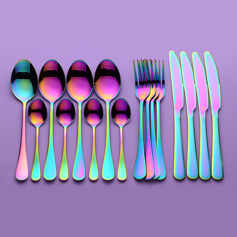 Lingeafey Rainbow Tableware Stainless Steel Cutlery Set Kitchen Cutlery Holder Fork Spoon Set Forks Knives Spoons Dinner Set ► Photo 1/5
