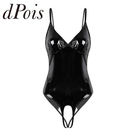 DPOIS Women's Stretchy High Cut Thong Monokini Swimwear Bodysuit Leotard  Black One Size