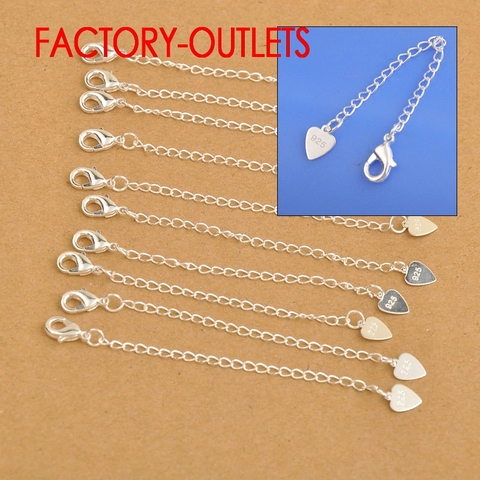 Wholesale Fashion Jewelry Findings 925 Sterling Silver Extension Chains With Heart Tag Lobster Clasps For Necklace Bracelets ► Photo 1/5