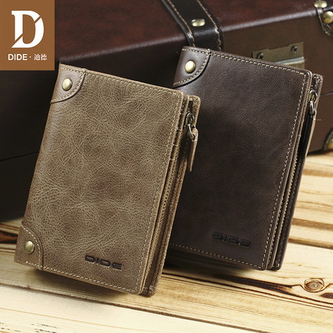 DIDE 2022 Top Men's Wallet Genuine Leather Short Wallet Male Luxury Brand Vintage Zipper Coin Purse Card Holder Dropshipping ► Photo 1/6