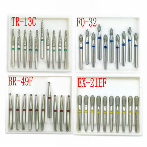 10pcs/box 1.6mm Shank Dental Diamond Burs Drill FG Dia-burs for High Speed Handpiece Burs Dentist Drills ► Photo 1/6