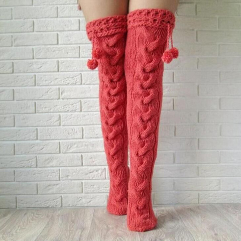 Women's Long Knitted Stockings For Girls Ladies Women Winter Knit Socks Sexy Black Thigh High Over The Knee Socks 2022 Fashion ► Photo 1/5