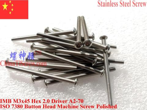 ISO 7380 Stainless Steel screws M3x45 Button Head Hex Driver A2-70 Polished ROHS 100 pcs ► Photo 1/1