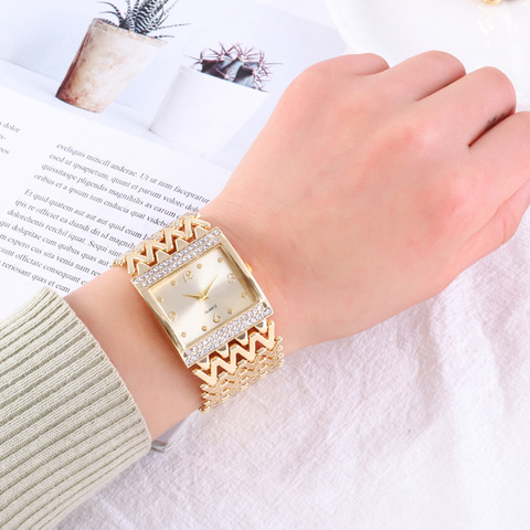 Drop Shipping New Hot Selling Square Wrist Watches for Women Stainless Steel Gold Female Watch Diamond Wristwatch  Wrist Watch ► Photo 1/6