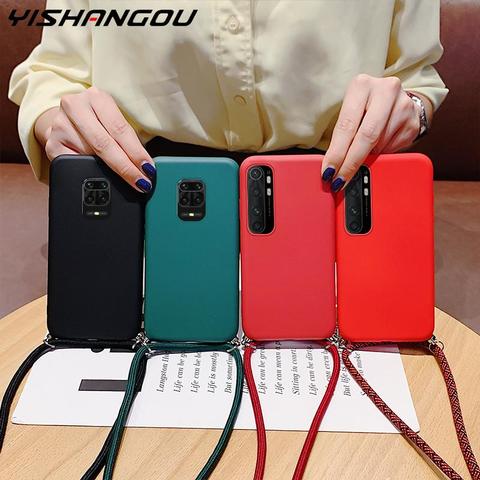 with Neck Strap Rope Cord Liquid Silicone Soft Cover Case For Xiaomi Mi Note 10 Lite 9T Pro A3 A2 Redmi Note 9 9s 8T 8 Pro 8A 7A ► Photo 1/6