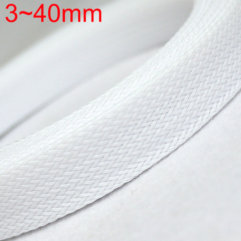 White Tight High Density PET Braided Wire Sleeve 3 4 6 8 10 12 14 16 20 25 30 40mm Insulated Cable Protection Expandable ► Photo 1/3