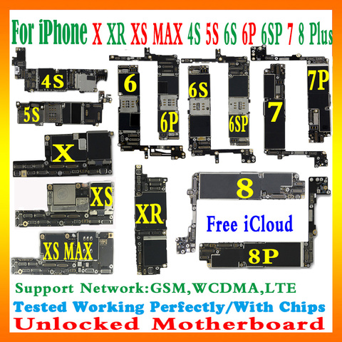 Free shipping Original for iphone 6s 7 8 Plus 4S 5 5S Motherboard for iphone XR XS MAX 7 8 6 Plus Logic board with Chips IOS MB ► Photo 1/2