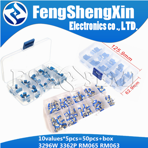 10values X5pcs/10pcs 3296W 3362P RM065 RM063 Adjustable potentiometer Kit bOX single-turn 1K 2K 5K 10K 20K 50K 100K 200K 1M 500R ► Photo 1/6