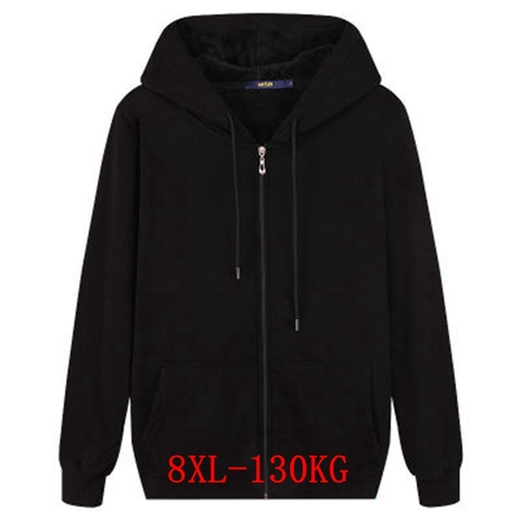 Autumn and winter men's large size hooded sweatshirt long sleeve zipper 5XL 6XL 7XL 8XL cool running warm cotton large size blac ► Photo 1/6