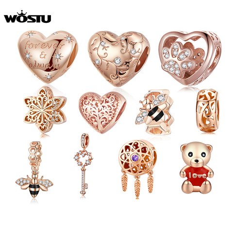 WOSTU Forever & Always Beads 100% 925 Sterling Silver Rose Gold Charm Fit Original Bracelet Pendant DIY Jewelry Making ► Photo 1/6