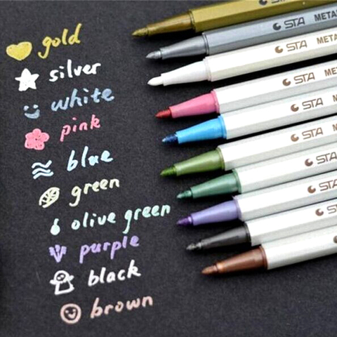 12 colors/lot high quality metallic pen 2mm water based for black brown  card Drawing Stationery