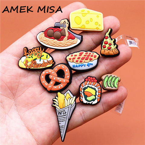 1pcs Food Style Shoe Decoration Cute Braised Noodle Pizza Pie Shoe Accessories Croc Charms for Sandals Bracelets Jibz Kids Gifts ► Photo 1/6