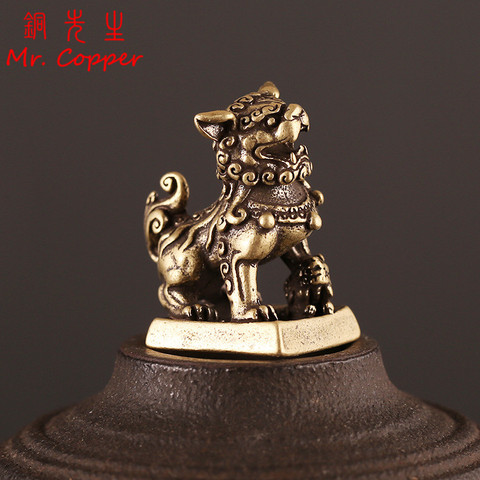Pure Copper Lion Seal Ornament Lucky Feng Shui Decorations Crafts Bronze Animal Miniature Figurine Home Office Decor Accessories ► Photo 1/6