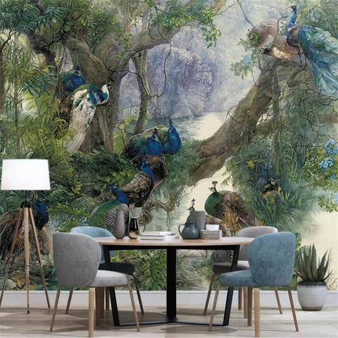 Custom wallpaper 3d Chinese style peacock forest background wall living room bedroom hotel decoration painting papel de parede ► Photo 1/4