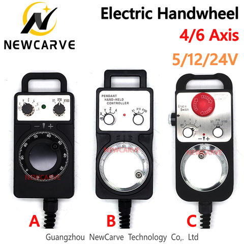 4 6 Axis MPG Universal Pendant Handwheel Manual Pulse Generator 5V 12V 24V With Emergency Stop For CNC Router Machine NEWCARVE ► Photo 1/6