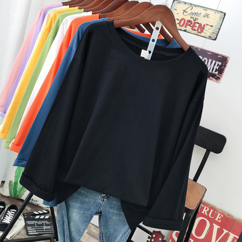 2022 women's extra large size 240g high quality Long sleeve T-shirt round neck loose Casual Pure cotton Unisex Lovers Clothes ► Photo 1/6