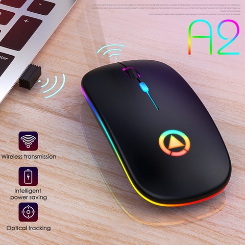 A2 7 Colors Backlit Mosue Silent Mute Rechargeable Wireless Mouse Computer Accessories for Home Office Games ► Photo 1/6