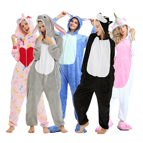 New Winter Women Men Unisex Adult Cute Cartoon Onesie Animal Pajamas unicornio Unicorn Stitch Kigurumi Flannel Nightie Sleepwear ► Photo 1/6