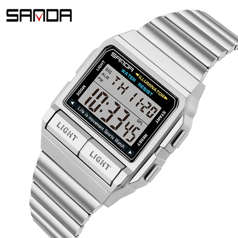 Digital Watch Men Waterproof SANDA Luxury Brand All-steel Strap Fashion Business Men's Watches LED Alarm Sport Electronic Watch ► Photo 1/6