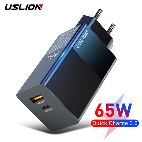 USLION 65W GaN Charger Quick Charge 4.0 3.0 Type C PD USB Charger With QC 4.0 3.0 Portable Fast Charger For iPhone Xiaomi Laptop ► Photo 1/6