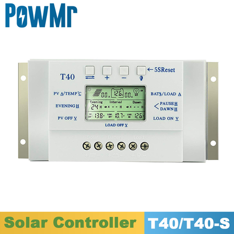 MPPT 40A Solar Charge and Discharge Controller 12V 24V LCD USB Regulator with Load Dual Timer Control for Solar Lighting System ► Photo 1/6