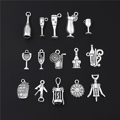 30pcs Mix Silver Color Red Wine Opener Charms A Cup Of Fruit Juice Pendant Jewelry Making DIY Handmade M120 ► Photo 1/4