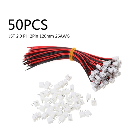 50 SETS Mini Micro JST 2.0 PH 2-Pin Connector Plug with Wires Cables 120MM 26AWG ► Photo 1/6