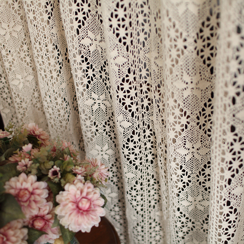 Custom American Country Geometric Crochet Curtain Cotton Linen Finished Curtain For Living Room Bedroom Transparent Drapes 597#4 ► Photo 1/6