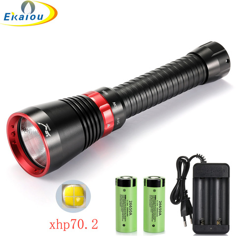 new Professional Diving Flashlight 6000 Lumens XHP70.2 LED White/ Yellow light Waterproof Underwater Tactical Torch Hunting lamp ► Photo 1/6