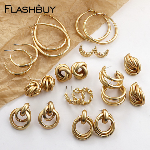Flashbuy Trendy Gold Metal Drop Earrings For Women Vintage Twist Geometric Statement Earrings Pendientes Jewelry wholesale ► Photo 1/6