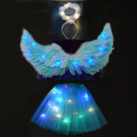 LED Light Princess Girl Luminous Angel Wing Tutu Skirts Cosplay Carnival Wedding Costume Birthday Glow Party Christmas New Year ► Photo 1/6