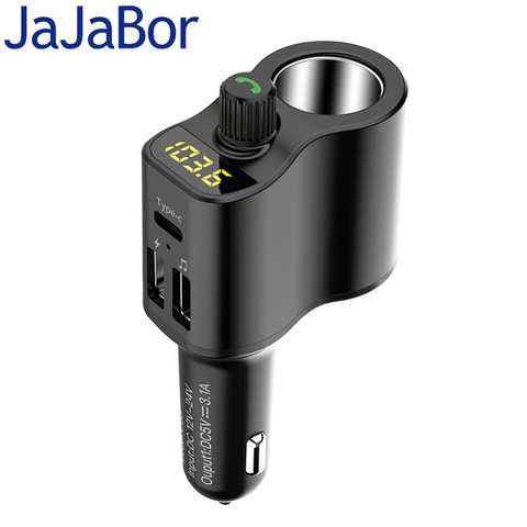 JaJaBor FM Transmitter Bluetooth 5.0 Car Kit Handsfree Car Music Player Cigarette Lighter Socket Splitter Dual USB Car Charger ► Photo 1/6