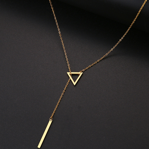 DOTIFI For Women Necklaces Innovation Double Pendant Long Chain Openwork Triangle and Baguette Stainless Steel Necklace ► Photo 1/6