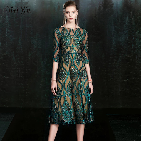 wei yin New Banquet Elegant Green Evening Dress Vintage Sequins Appliques Shining Long Prom Formal Gown Vestidos De Fiesta ► Photo 1/6