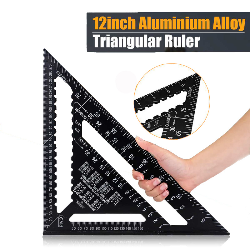 7/12'' Metric Aluminum Alloy Speed Square Triangle Angle Protractor Guide Ruler 