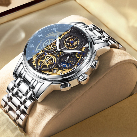 2022 new fashion men's watch 30m calendar stainless steel top brand luxury sports chronograph quartz watch Relogio Masculino ► Photo 1/6
