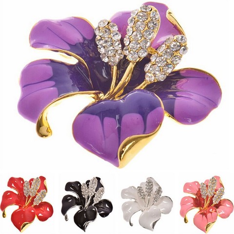 Fashion Flowers Enamel Pin Brooch Rhinestone Crystal Lily Flower Brooches for Women Wedding Party Women Accessories ► Photo 1/6