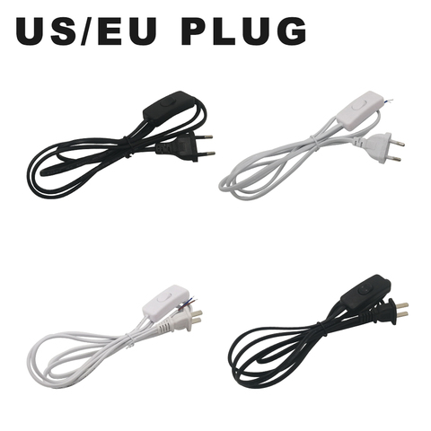 1.8m AC Power Cord White Black Line with On/Off Switch Button Cables Wire Two-pin US Plug Cable Extension Cords EU Type Adapter ► Photo 1/6