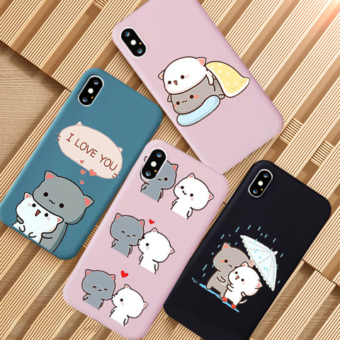 I LOVE U Couple Lovely Cute Gray Cat Soft Case for IPhone 12 11 Pro Xs 8 7 6S Plus XS MAX XR SE 2022 Silicone Phone Cover Cases ► Photo 1/6