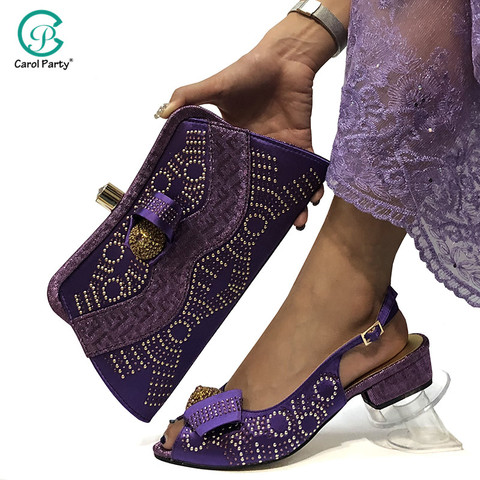 Purple Italian Matching Shoes Bag Sets, Purple Shoe Bag Set Party Women
