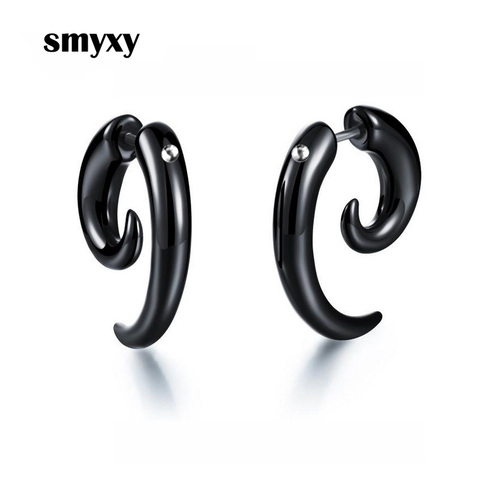 1 piece Punk Acrylic Black Bull Horn Snail Shape Earrings For Men / Women Hip-hop Rock Party Personality Ear Jewelry ► Photo 1/6