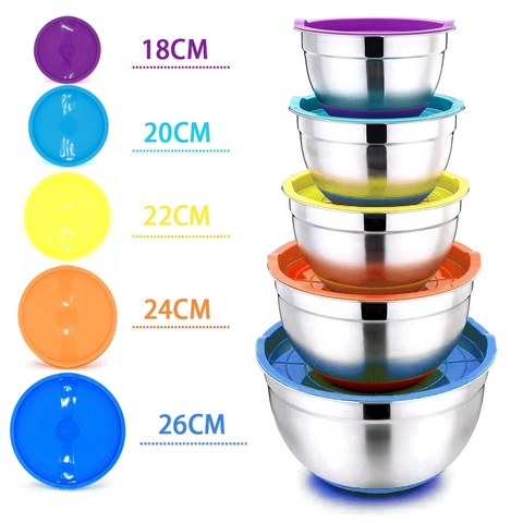 Set Of 5 Colorful Coating Stainless Steel Mixing Bowls With Lids - Bowls -  AliExpress