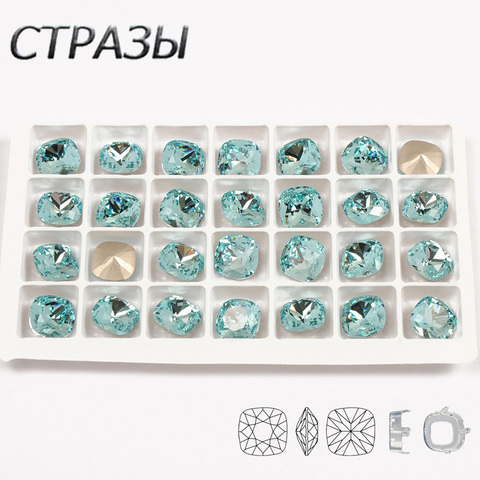 CTPA3bI Super Shiny Aquamarine Cushion Cut Sewn Rhinestones Jewels Glass Beads Stones For Garment Dancing Dress Decoration ► Photo 1/6