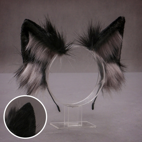 2022 Lovely Faux Fur Wolf Ears Headband Realistic Furry Fluffy Animal Hair Hoop Lolita Anime Masquerade Cosplay Costume ► Photo 1/5