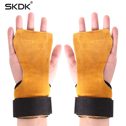 1 Pair Hand Grip Cowhide Crossfit Gymnastics Guard Palm Protectors Glove Pull Up Bar Weight Lifting Glove Gym Gloves ► Photo 1/6