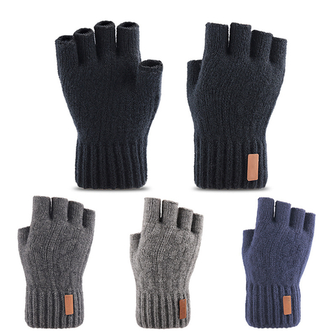 Knitted Fingerless Gloves Winter Thicken Warm Touch Screen Gloves Unisex Outdoor Stretch Elastic Warm Half Finger Cycling Gloves ► Photo 1/6