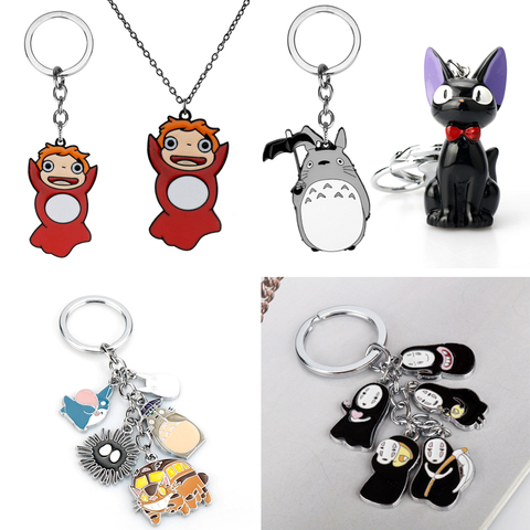 Ponyo on the Cliff Kiki's Delivery Service Spirited Away Totoro Keyring Keychain Cute Cartoon Anime Metal Pendant Key Chain Ring ► Photo 1/6