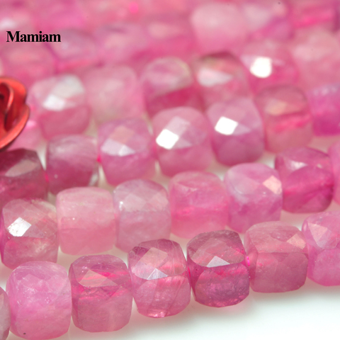 Mamiam Natural Pink Tourmaline Faceted Square Stone Smooth Round Beads 4x4x4mm Diy Bracelet Necklace Jewelry Making Gift Design ► Photo 1/4