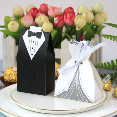 50/100pcs Bride And Groom Wedding Favor And Gifts Bag Candy Box DIY With Ribbon Wedding Decoration Souvenirs Party Supplies ► Photo 1/6