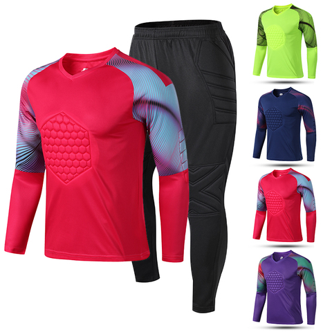 New Men's Adult Soccer Goalkeeper Uniform Protective Sponge long Sleeve Training Football Goalkeeper Soccer Jersey Top and Pants ► Photo 1/6